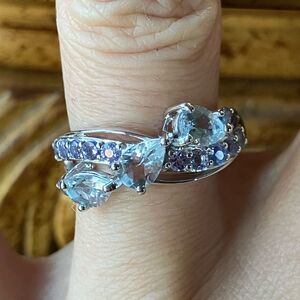 Natural Aquamarine Tanzanite Sterling Silver Ring Size 7